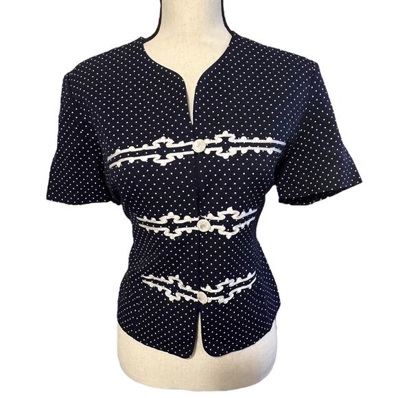 Vintage JESSICA HOWARD Black and White Polka Dots Blouse Top, Sz 12 Petite - Picture 2 of 6